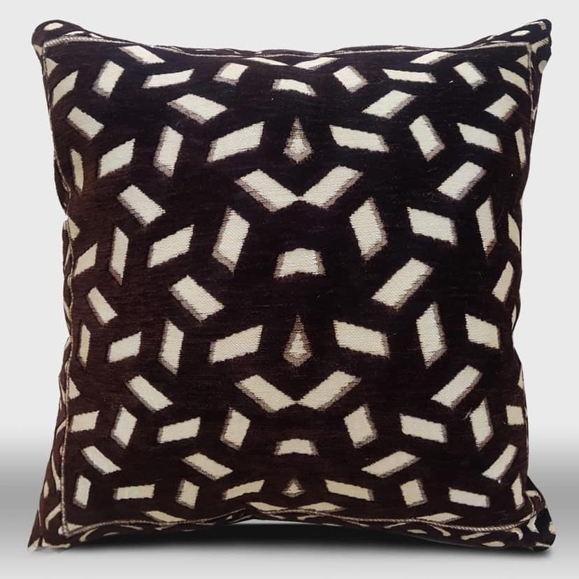 Black Damask Geometric Woven Zipper Square Cushion Covers (16x16 inch or 40 x 40 cm) Set of 3 view 2