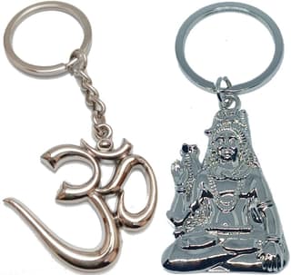 KD COLLECTIONS Lord Shiva Shankar Bholenath Mahadev Mahakaal Adiyogi Keychain & Om Keychain Combo – Silver – Pack of 2 Keychains