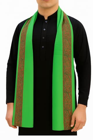 Green Acrowool Shawl: 4 Border Karbala Style Chadder