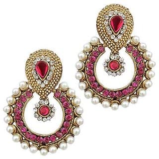 Women Kundan Ramleela Pink AD White Pearl Girls ladies Earrings Wedding Jewellry view 2