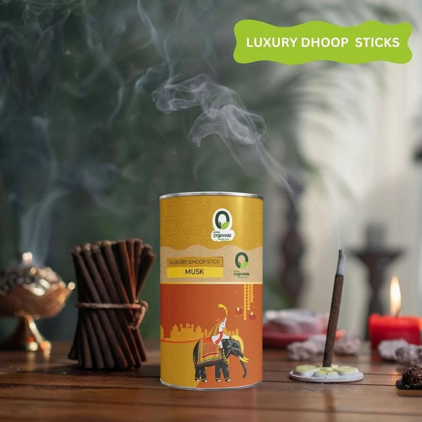 Prime Orgoveda Musk Premium Dhoop Sticks | 100% Natural, Charcoal-Free | Long-Lasting Divine Aroma for Prayer, Pooja, Meditation & Relaxation | Handcrafted Premium Dhoop (Pack of 40 Sticks) view 2