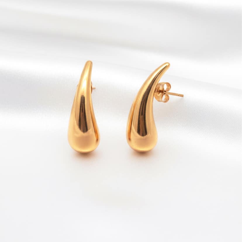KAYYA21 Gold Teardrop Stud Earrings – Polished Stainless Steel | Lightweight | Pack of 1 view 2