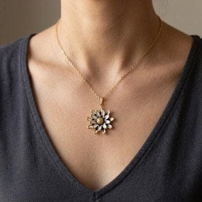 Enamel Daisy Flower Pendant Necklace | Gold-Tone Anti-Tarnish Imitation Jewellery view 2