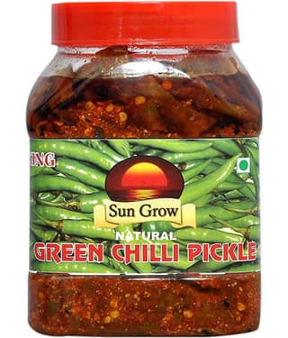 Sun Grow Homemade Organic Natural Kashmiri Green Chilli Pickle Achaar Tate of King Trust Pickle 1 kg