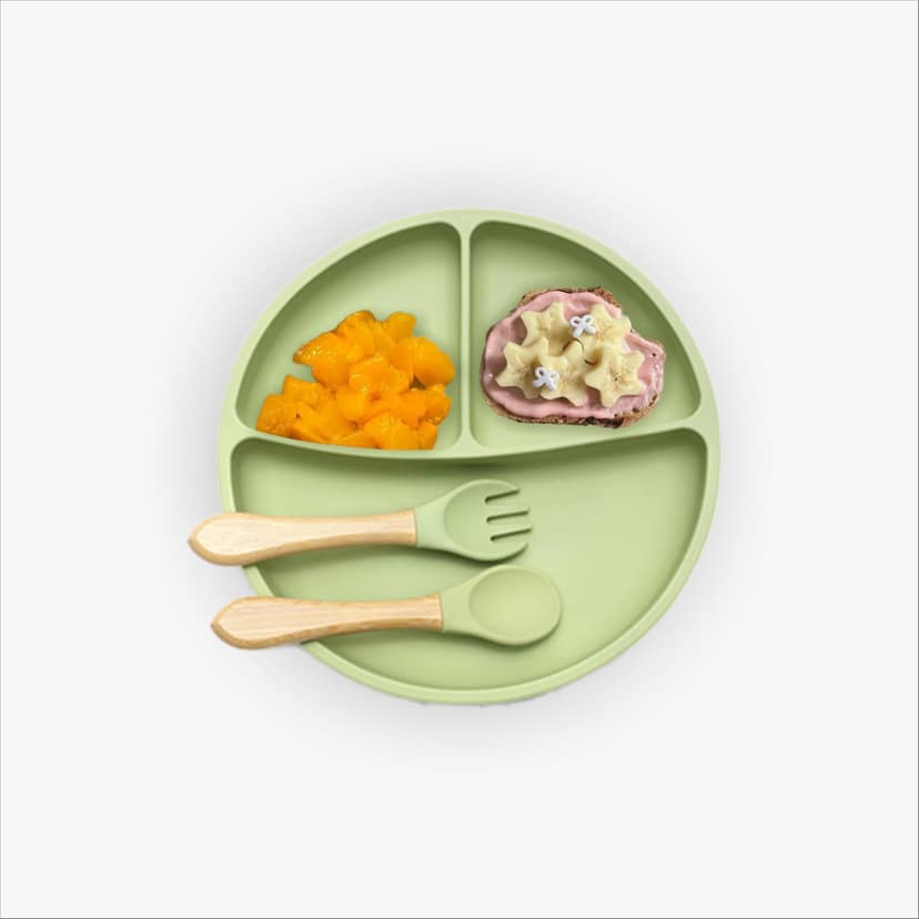 Kids Station 3 Piece BPA-Free Silicone Baby Feeding Set - Baby Plate - Spoon and Bowl - Make Mealtime Fun - Microwave Safe - Unbreakable Eco-Friendly - Organic & Natural (Plate (Set of 3), Green) Kids Station 3 Piece BPA-Free Silicone Baby Feeding Set -
