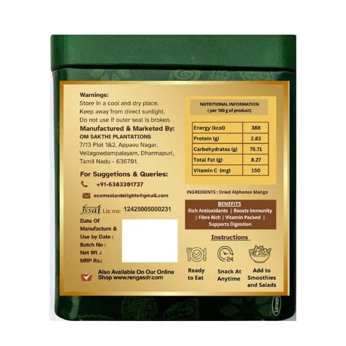DR. RENGA'S SOLAR DELIGHTS Dried Alphonso Mango Without Sugar | Dehydrated Mango Slices| Dried Fruit | Natural Hapus Dry Fruit | 200g view 2