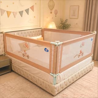 Kids Station 3 Side Premium Bed Rail Guard (6ftx5ftx6ft / 180cmx150cmx180cm), Bed Railing for Baby Safety, Kids Toddler Bed Protector Side Walls, Adjustable Height, Portable & Foldable (Beige) Kids Station 3 Side Premium Bed Rail Guard (6ftx5ftx6ft / 180