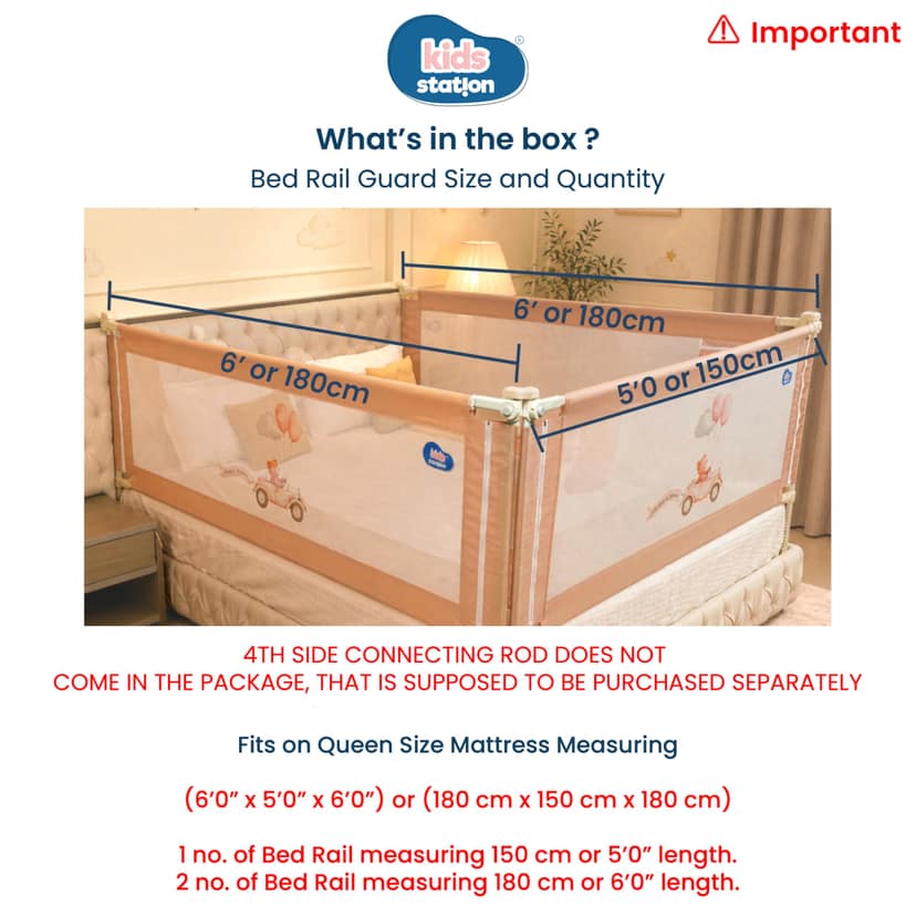 Kids Station 3 Side Premium Bed Rail Guard (6ftx5ftx6ft / 180cmx150cmx180cm), Bed Railing for Baby Safety, Kids Toddler Bed Protector Side Walls, Adjustable Height, Portable & Foldable (Beige) Kids Station 3 Side Premium Bed Rail Guard (6ftx5ftx6ft / 180 view 2