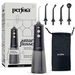 Perfora Smart Water Dental Flosser - Tank Capacity with 5 Modes & 5 Nozzles | 1 Year Warranty | Dental Flosser For Teeth Oral Care, IPX7 Waterproof, Rechargeable (Black Gold), 220 ml