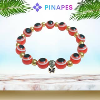 Pinapes Stunning Beaded Bracelet with Butterfly Pendent - Red