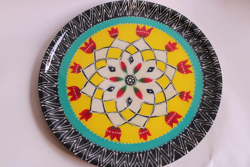 Colorful Hand Painted Decorative Wooden Plate view 2