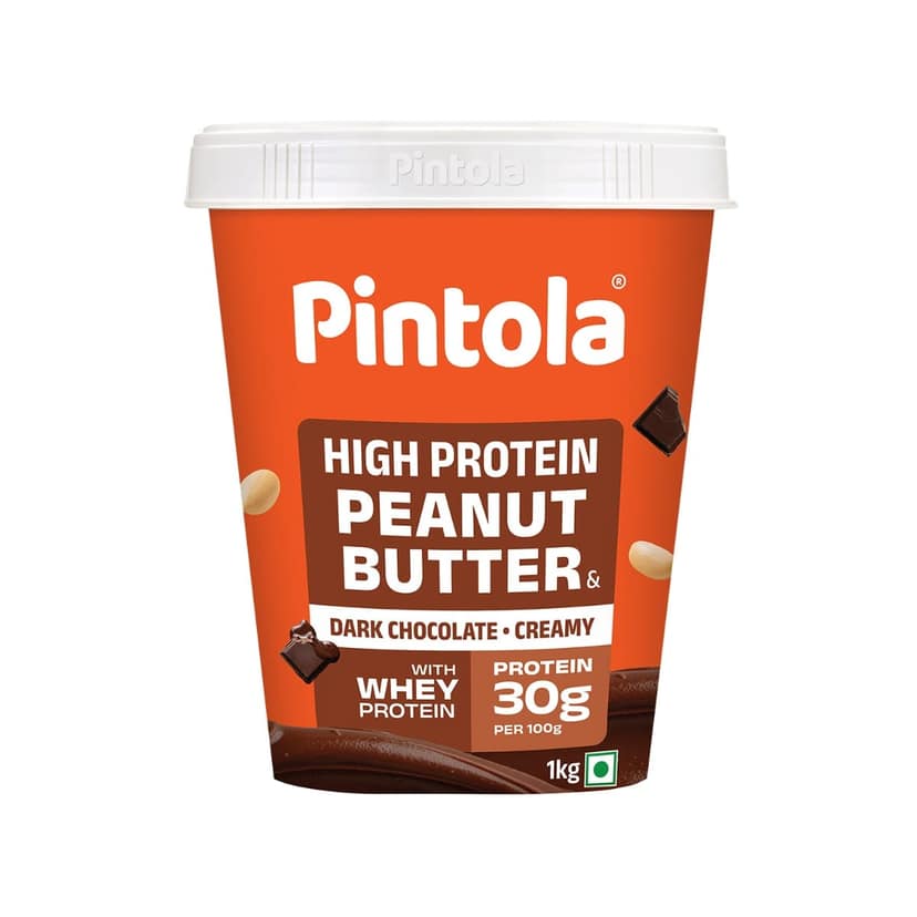 Pintola HIGH Protein Peanut Butter Dark Chocolate | 30% Protein | High Fibre | NO Salt | Non GMO, Naturally Gluten Free, Zero Cholesterol | Creamy, 1kg view 2