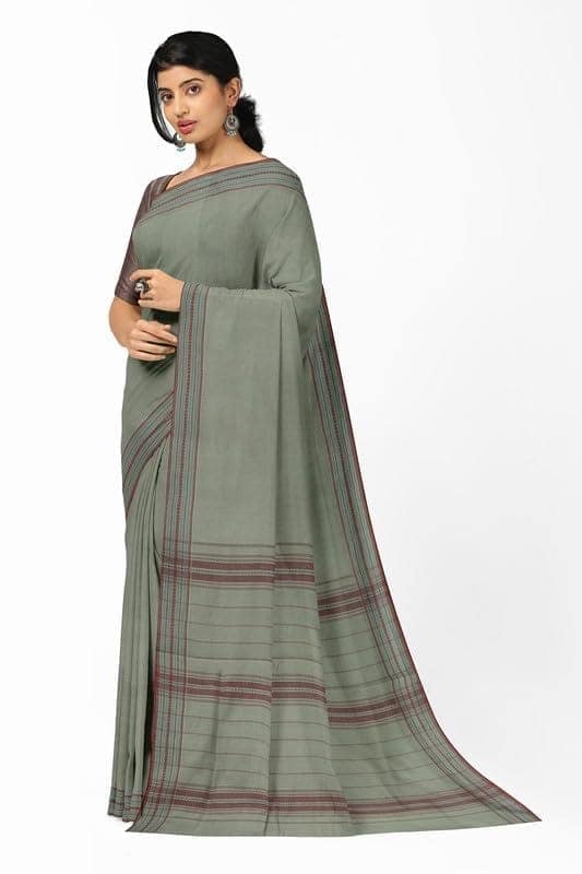 APCO Handloom (A Andhra Pradesh Govt Emporium)- Women's Traditional Pure Handloom Bandar/Polavaram Grey Cotton Saree | PBS0039 view 2