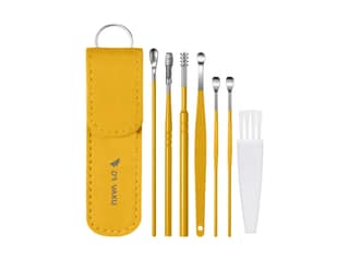 Dr Vaku Reusable EarWax Removal Cleaning Tool Kit (Set of 7) Stainless Steel With Storage Case - Yellow