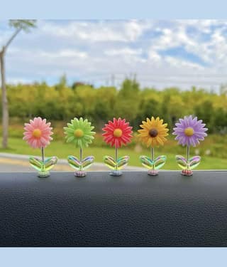 Mini Shaking Head Dancing Flower Interior Accessories | Dashboard Decoration, Spring Bobbing Figurines, Multicolour 15 Adhesive Stickers for Easy Install (5 Flower)