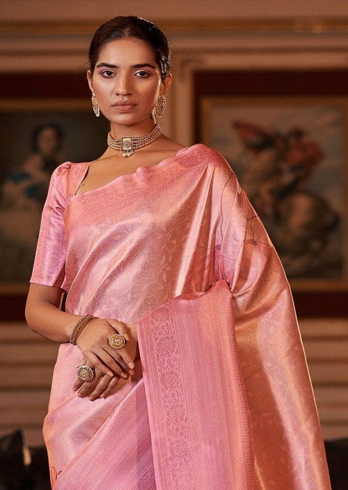 Woven Art Silk Jacquard Saree in Pink view 2