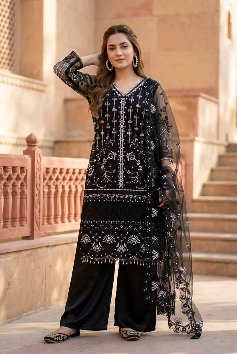 Soft Net Pearl Sharara Suit view 2