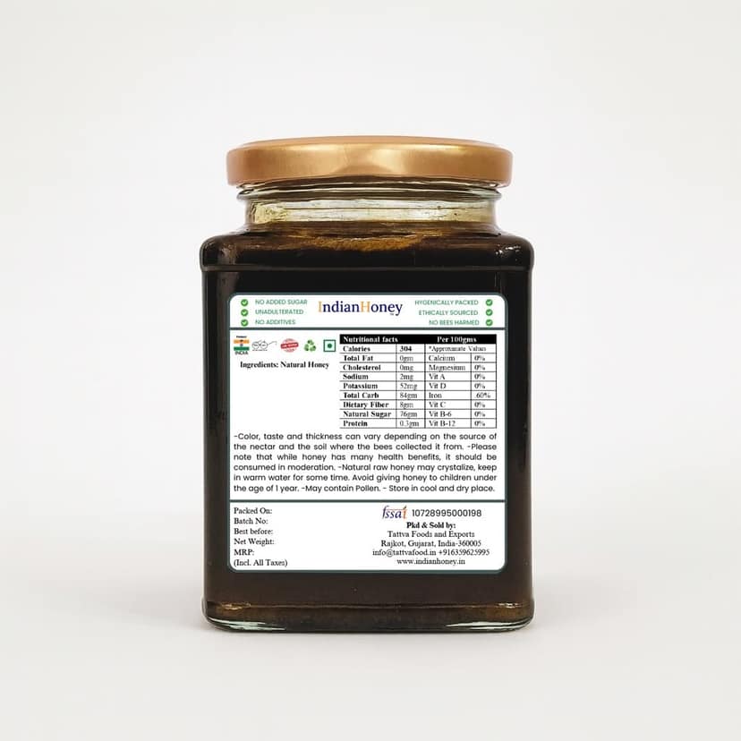 IndianHoney Sidr Honey | Pure & Natural | Unprocessed, Unfiltered, No Added Sugar | Ethically Sourced Natural Sweetener | Rich in Antioxidants | 500g Glass Jar view 2