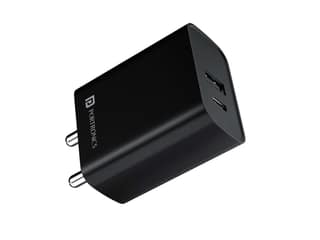 Portronics Adapto 70 Black, 33W Fast Charger Adapter with Dual Output (USB + Type C) Supports PPS Charging Via Type C Port, 27W Dash, Warp 27W, Dart