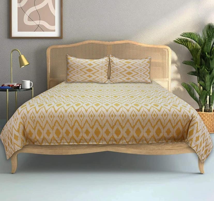 Airwill Premium Cotton 300TC Double Size Jacquard Weaved Pattern 90x100 inches Bed Sheets (Yellow, Pack of 1 Bedsheet & 2 Pillow Covers)