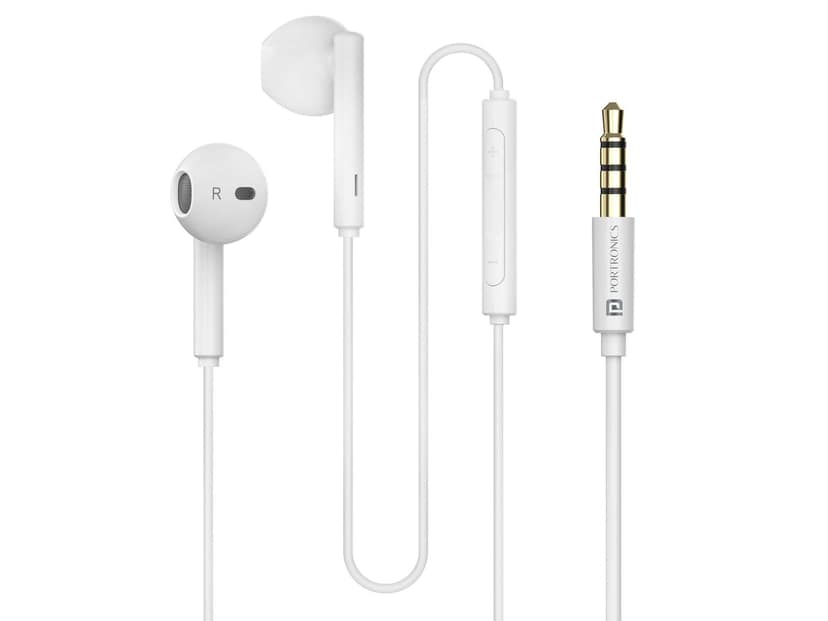 Portronics Conch Theta A 3.5mm Aux Jack, HD Mic, TPE Anti Tangle Material, Unique Earbuds Design - White