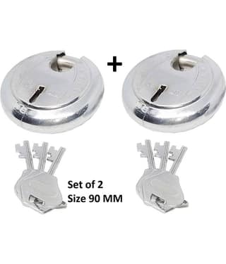 Set of 2, Heavy Big Premium Quality round lock and key for shutter, shop, home, room, 90 MM