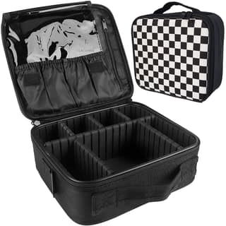 LACOPINE Travel Professional Makeup Case Organizer Bag for Women | Portable Artist Storage Makeup Brush Bag with Adjustable Dividers (Chess Pattern, 10 INCH (1 Layer)) LACOPINE Travel Professional Makeup Case Organizer Bag for Women | Portable Artist Sto