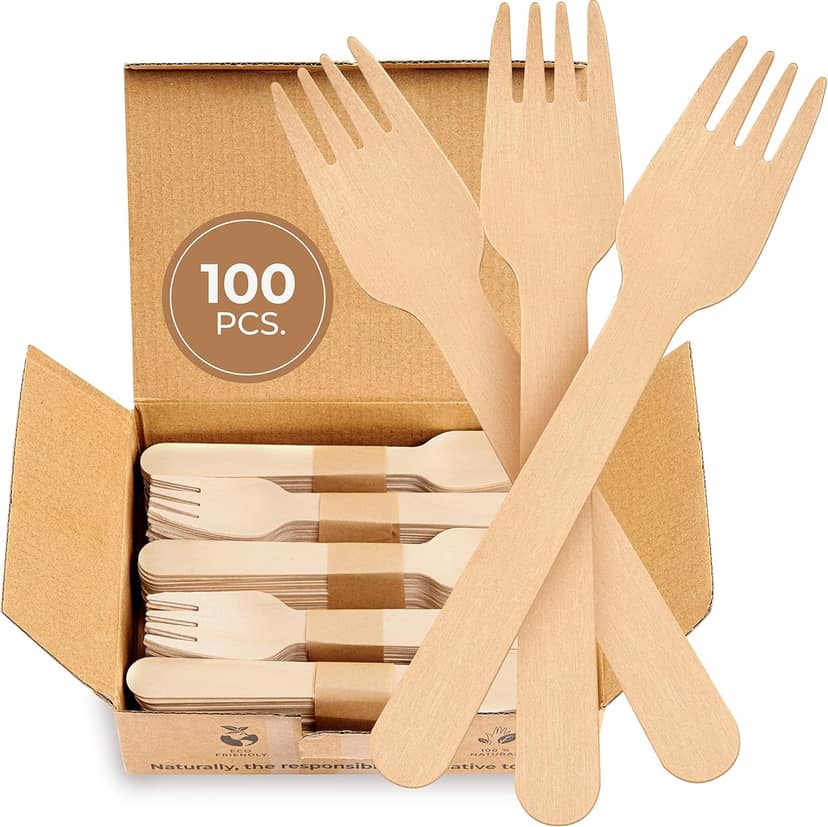 Azure Corp Wooden Fork 160mm – Durable Eco-Friendly Disposable Fork (100 Pcs) view 2