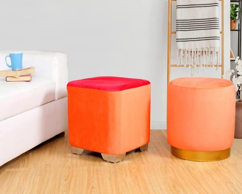 ShadowKart Ottoman Pouffes Sitting Stool for Living Room Furniture Wooden Footstools Puff Mudda Footrest Pouff for Office Home Decor, Combo