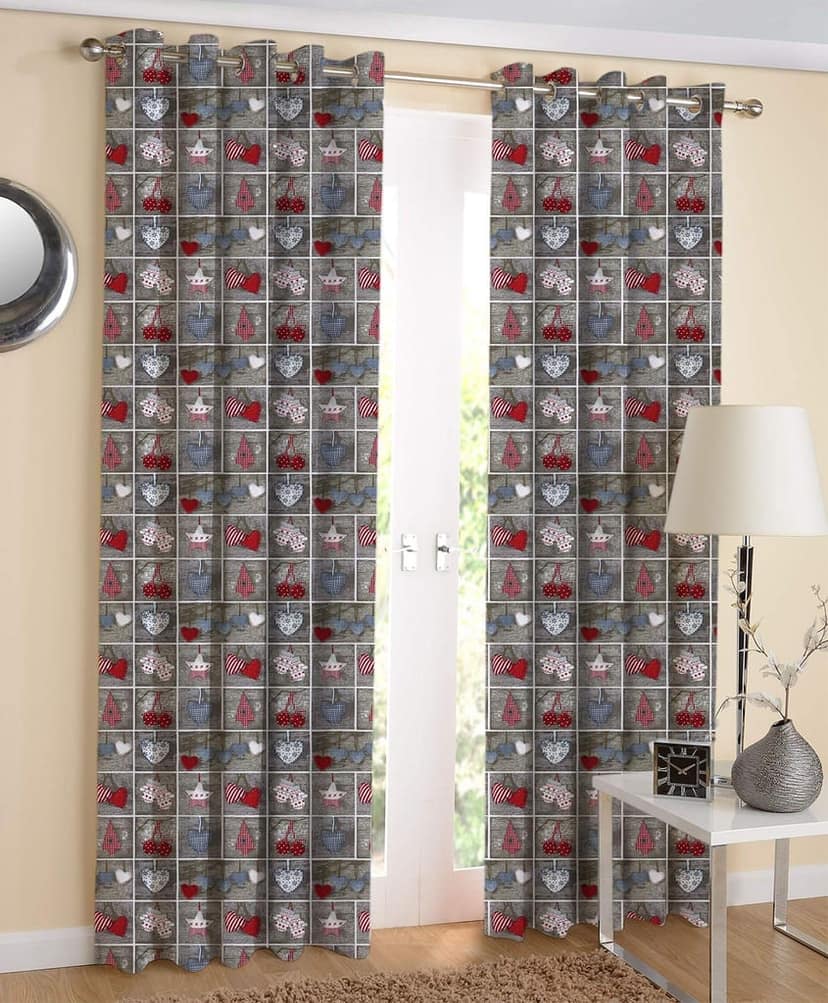 AIRWILL Grey Printed Pattern Cotton Window Curtains 4x5ft Pack of 2 Pieces