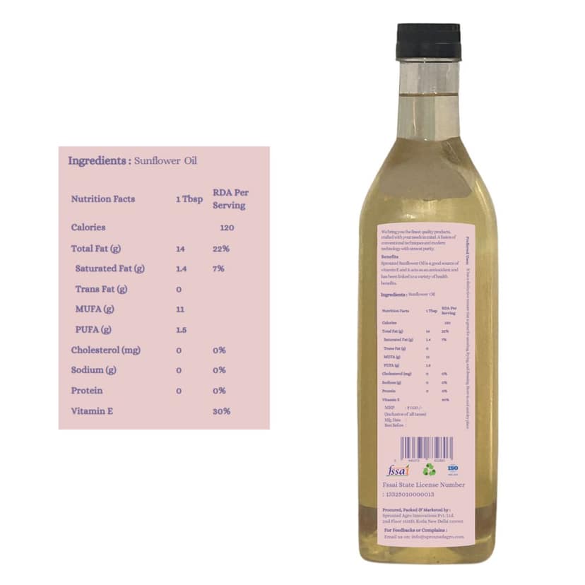 Sprouted Wood Cold Pressed Sunflower Seed Oil 2 Litre Plastic Bottle view 2