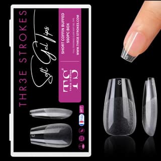 THR3E STROKES Soft Gel NailTips, Full Cover Clear Soft NailTips for Artificial False Nails Extension Nail Salons DIY NailArt with Box, 550PCS (SHORT COFFIN P7) THR3E STROKES Soft Gel NailTips, Full Cover Clear Soft NailTips for Artificial False Nails Ext