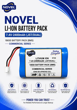 NOVEL 7.4V BMS 18650 LITHIUM ION DUAL BATTERY PACK WITH JST 2PIN- 2400mAh