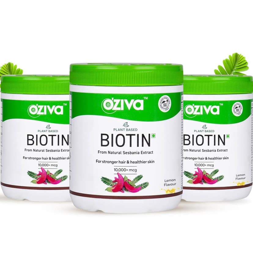 OZiva Plant Based Biotin for Improved Hair Thickness, 100% Natural, Clinically Proven, (Lemon, Sesbania) (3 x 125 g)