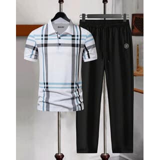 AUSK Mens Casual Printed Cotton Blend White & Black Summer wear Co-ords set of T-Shirt & Trakpant