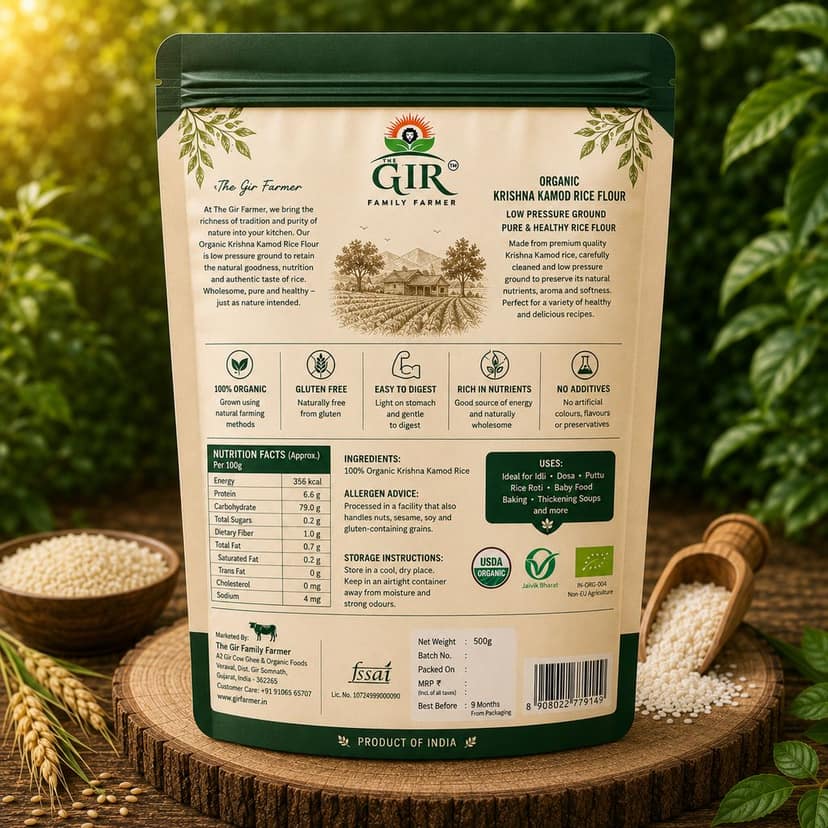 Organic Krishna Kamod Rice Flour | Low Pressure Ground Pure & Healthy Rice Flour view 2