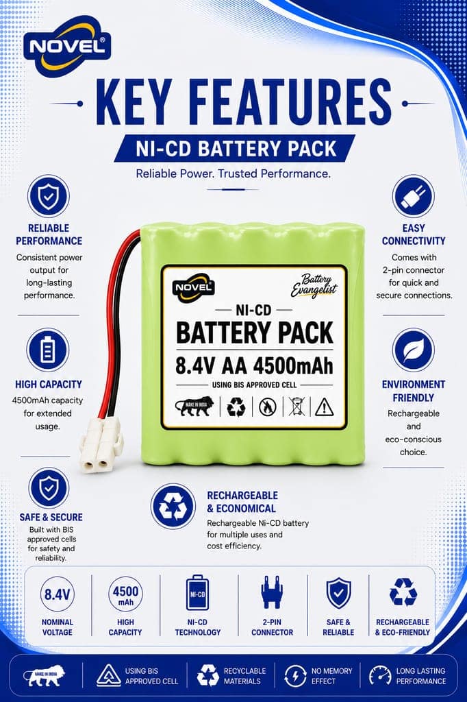 NOVEL 8.4V AA 4500mAh NI-CD Rechargeable Battery KET 2 PIN view 2