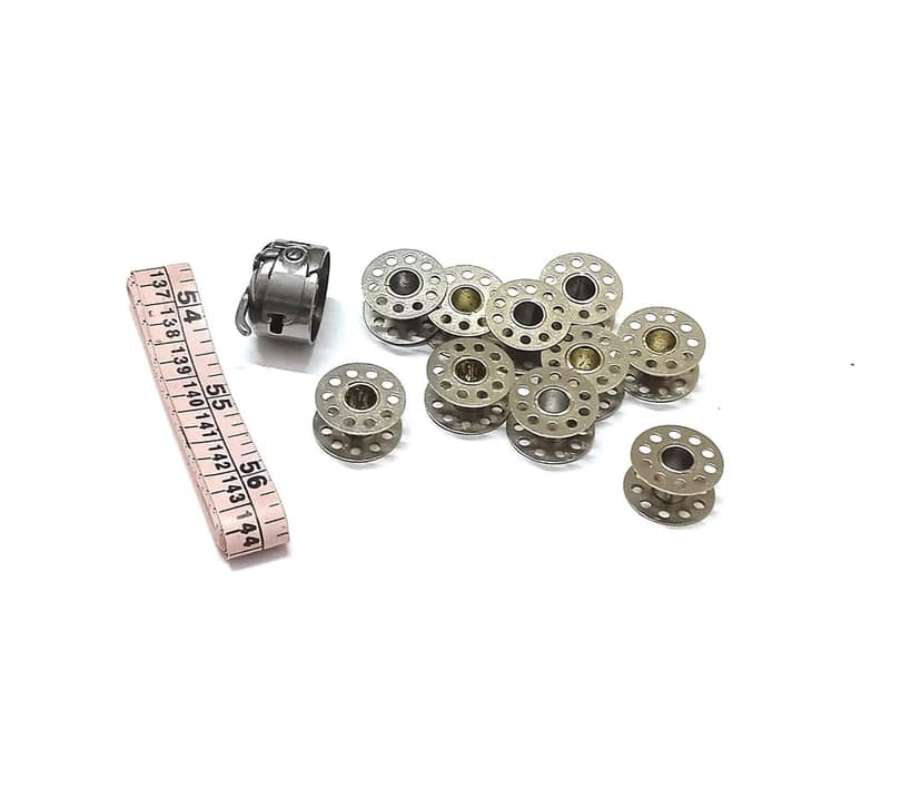 Nawani Pack of 10 Metal bobbins for Sewing Machine and 1 Bobbin and 1 Inch Tape. view 2