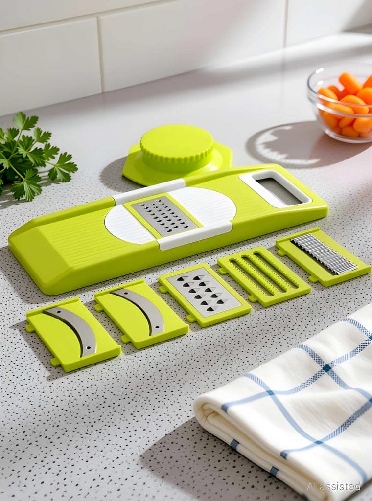 6-in-1 Vegetable Slicer & Grater | Extra Sharp V-Blade Mandoline Cutter with Safety Holder | 6 Detachable Blades for Slicing, Grating & Ripple Cutting | Multipurpose Kitchen Vegetable Cutter (Original) view 2