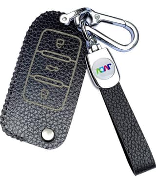 Soft Handmade Lychee Pattern Leather Key Cover Compatible with Volkswagen Polo Vento Jetta Ameo Passat and Skoda Rapid Laura Superb Octavia Fabia Yeti Folding Key