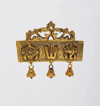 Metal Tirupati Balaji Shankh Chakra Namah Door Hanging with 3 Bells for Home ,Office & Room, Showpiece Figurines, Religious Idol