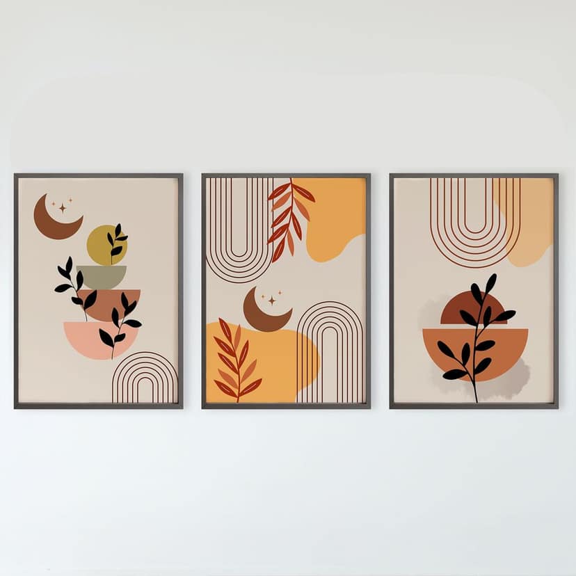 Rustic Charm Set of 3 Boho Wall Art for Living room, Bedroom, Office and Hotel | Mid Century Floral|9 x 13 inches (A4)|Black