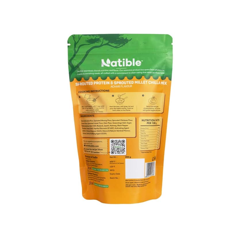 Natible Sprouted Protein & Sprouted Millet Instant Chilla Dosa Mix, Natural Healthy Protein & Fiber-Rich Breakfast, 200GM view 2