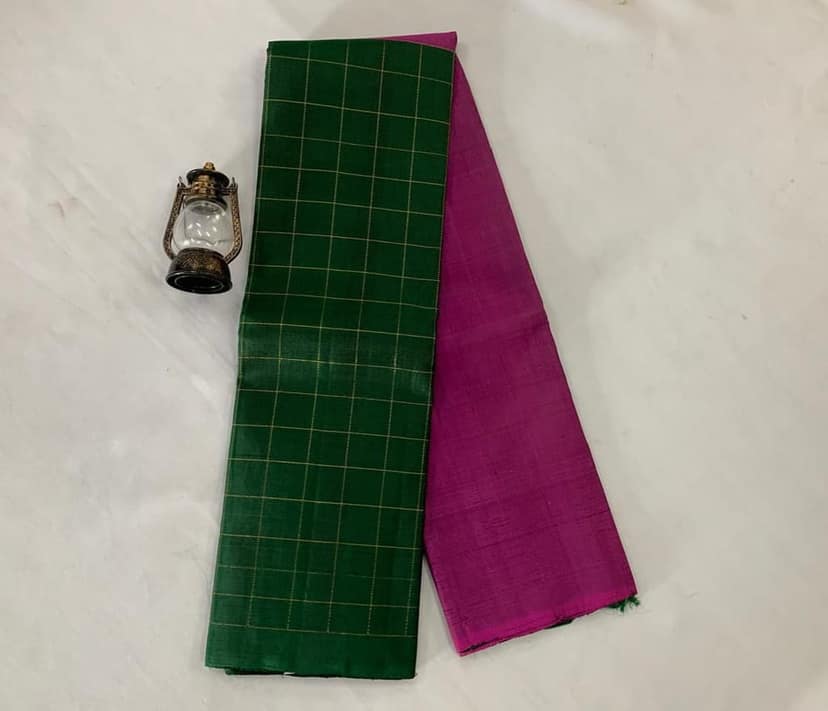 NVDHDSS038- DARK GREEN CHECKED DOBBY SILK SAREE view 2