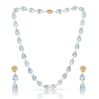 Brass Snake Chain Necklace Set with Opal Studded Earrings