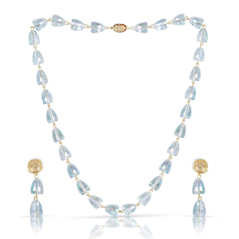 Brass Snake Chain Necklace Set with Opal Studded Earrings