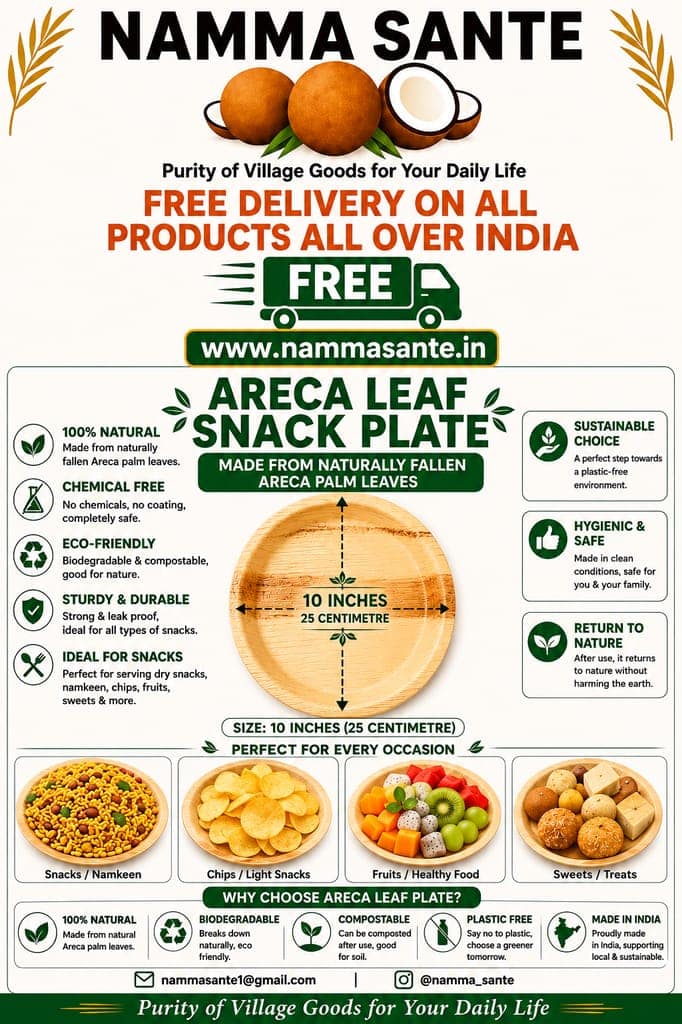 Areca Leaf Snack Plate (10 Inches), Supari Leaf Snack Plate, Palm Leaf Snack Plate, Betel Nut Leaf Snack Plate, Eco-Friendly Disposable Snack Plate view 2
