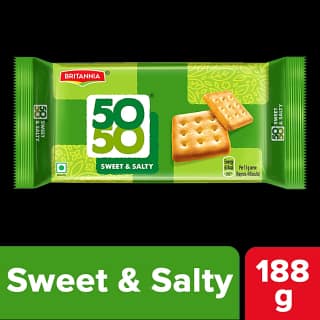 Britannia 50-50 Sweet & Salty Biscuit - Light, Crispy, Ready To Eat, 188 G