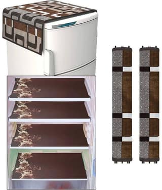 Crosmo Polyester Floral Fridge Mat & Cover ( 99 53 ) Pack of 7 - Brown