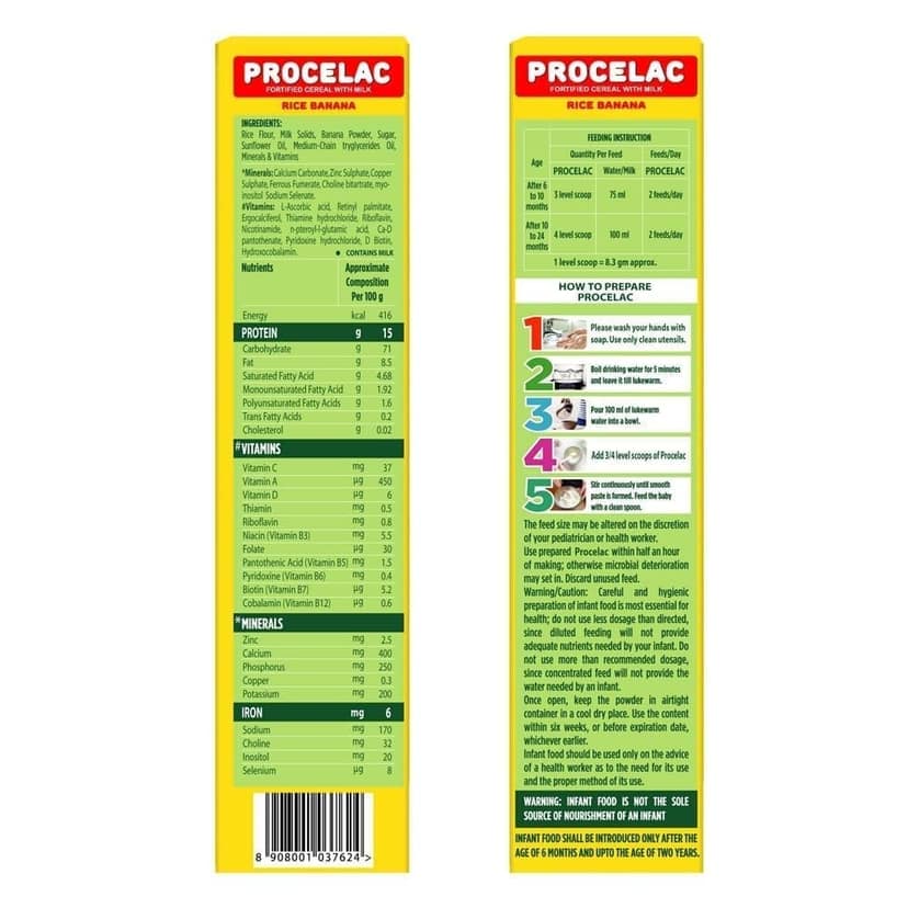 Pro To Grow Procelac Baby Cereal 300g | Rice, Bhim Banana & Milk | Rich in Iron, Calcium & 9 Essential Vitamins (6+ months) | Gluten & Soy Free | No Artificial Additives view 2